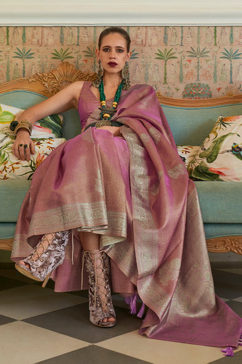Flattering Lavender Soft Banarasi Silk Saree With Refreshing Blouse Piece
