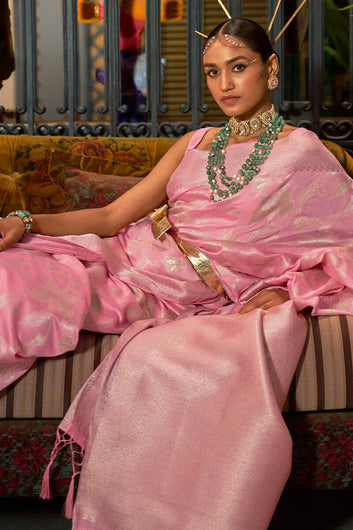 Felicitous Pink Soft Banarasi Silk Saree With Fragrant Blouse Piece