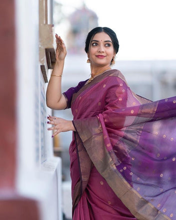 LIGHT PEACH PURE SOFT SEMI-SILK SAREE STYLISH BLOUSE PIECE