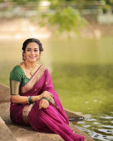 DARK PINK PURE SOFT SEMI-SILK SAREE STYLISH BLOUSE PIECE