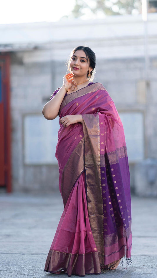 LIGHT PEACH PURE SOFT SEMI-SILK SAREE STYLISH BLOUSE PIECE
