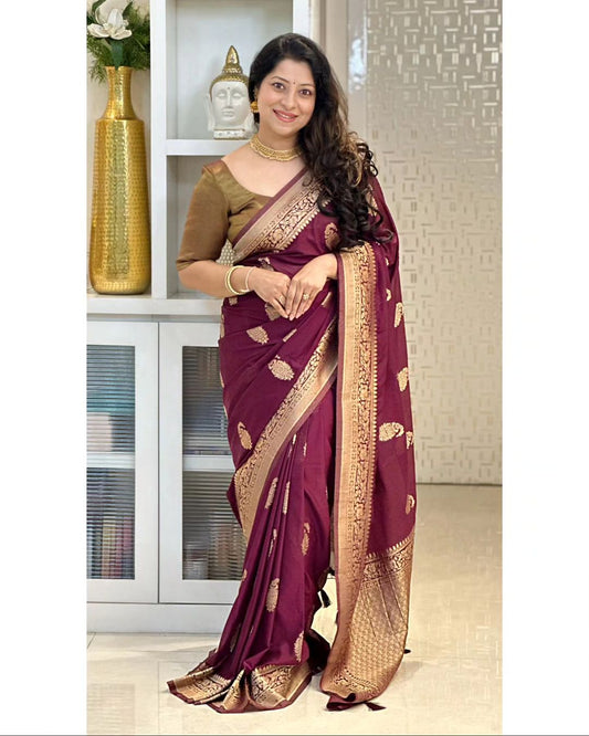 MAROON PURE SOFT SEMI SILK SAREE WITH ATTRACTIVE BLOUSE PIECE