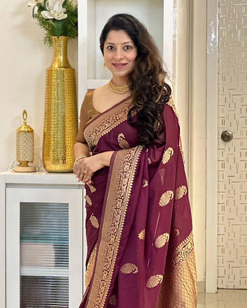 MAROON PURE SOFT SEMI SILK SAREE WITH ATTRACTIVE BLOUSE PIECE