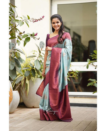 FIROZI PURE SOFT SILK SAREE WITH ATTRACTIVE BLOUSE PIECE