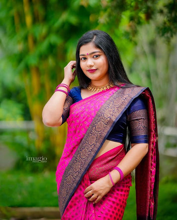 PINK & BLUE PURE SOFT SILK SAREE WITH ATTRACTIVE BLOUSE PIECE
