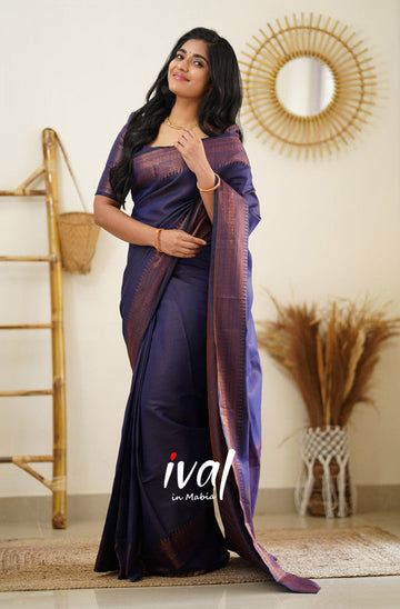 NAVY BLUE PURE SOFT SEMI SILK SAREE WITH LOVELY BLOUSE PIECE