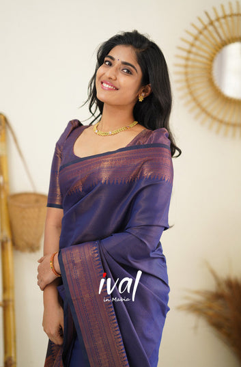 NAVY BLUE PURE SOFT SEMI SILK SAREE WITH LOVELY BLOUSE PIECE