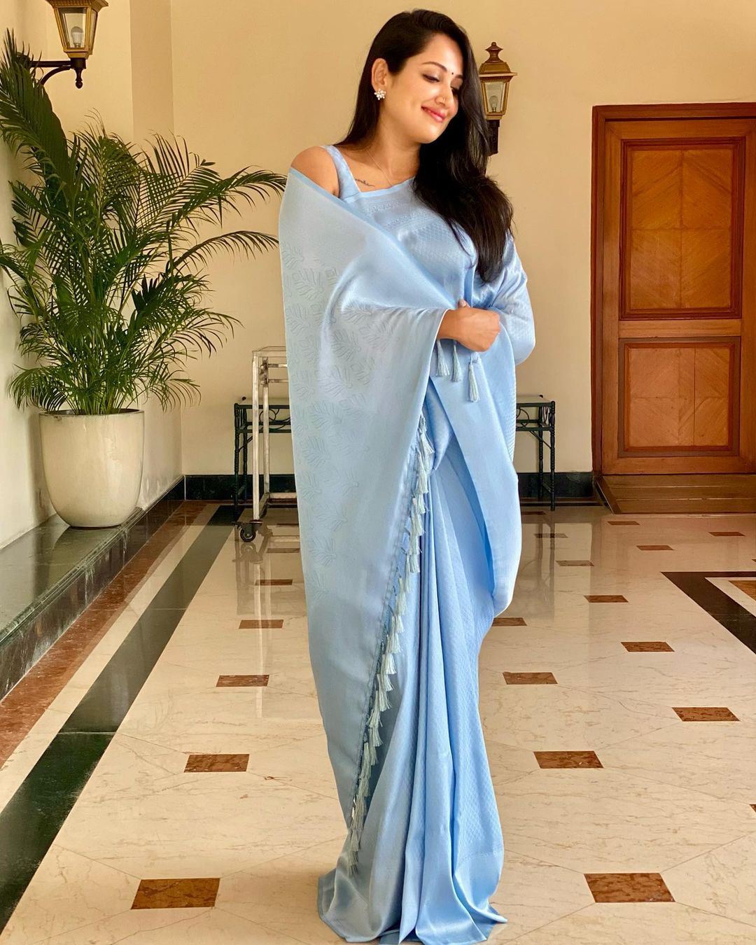 SKY PURE SOFT SILK SAREE WITH LOVELY BLOUSE PIECE