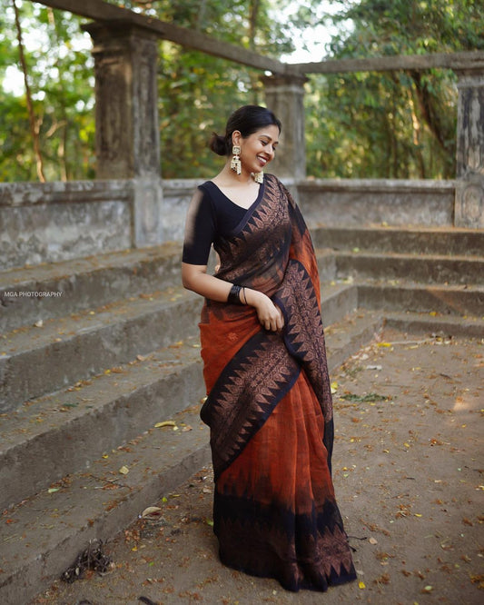 ORANGE PURE SOFT SEMI-SILK SAREE STYLISH BLOUSE PIECE