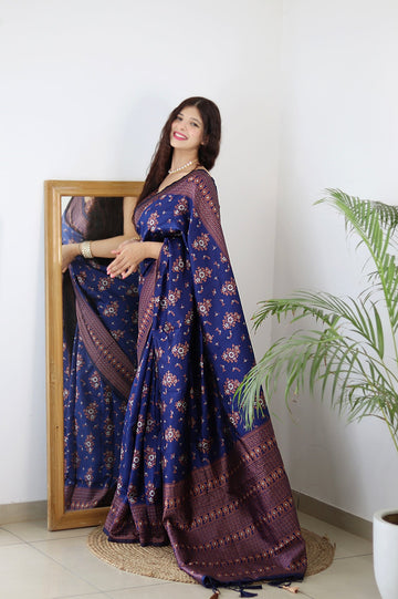 BLUE PURE SOFT SILK SAREE WITH TWIRLING BLOUSE PIECE