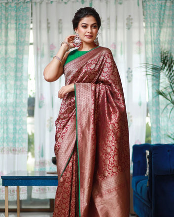 MAROON PURE SOFT SILK SAREE WITH LOVELY BLOUSE PIECE