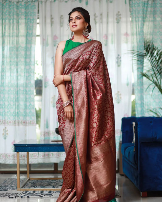 MAROON PURE SOFT SILK SAREE WITH LOVELY BLOUSE PIECE