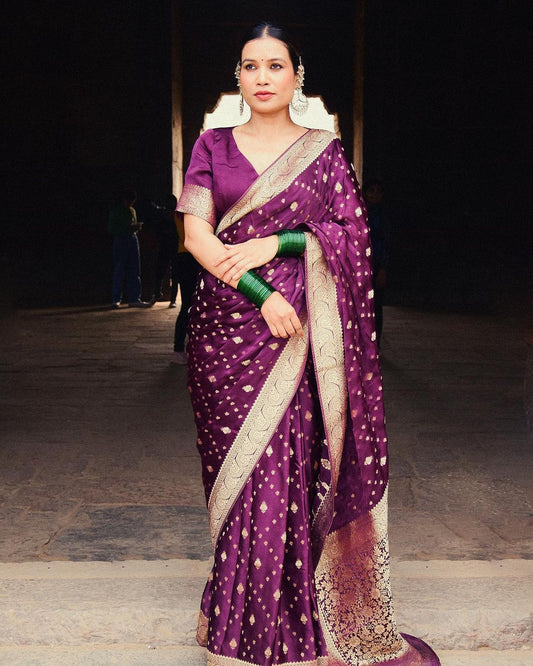 PURE SEMI SILK SAREE WEAVED WITH COPPER ZARI COMES WITH HEAVY BANARASI BROCADE BLOUSE