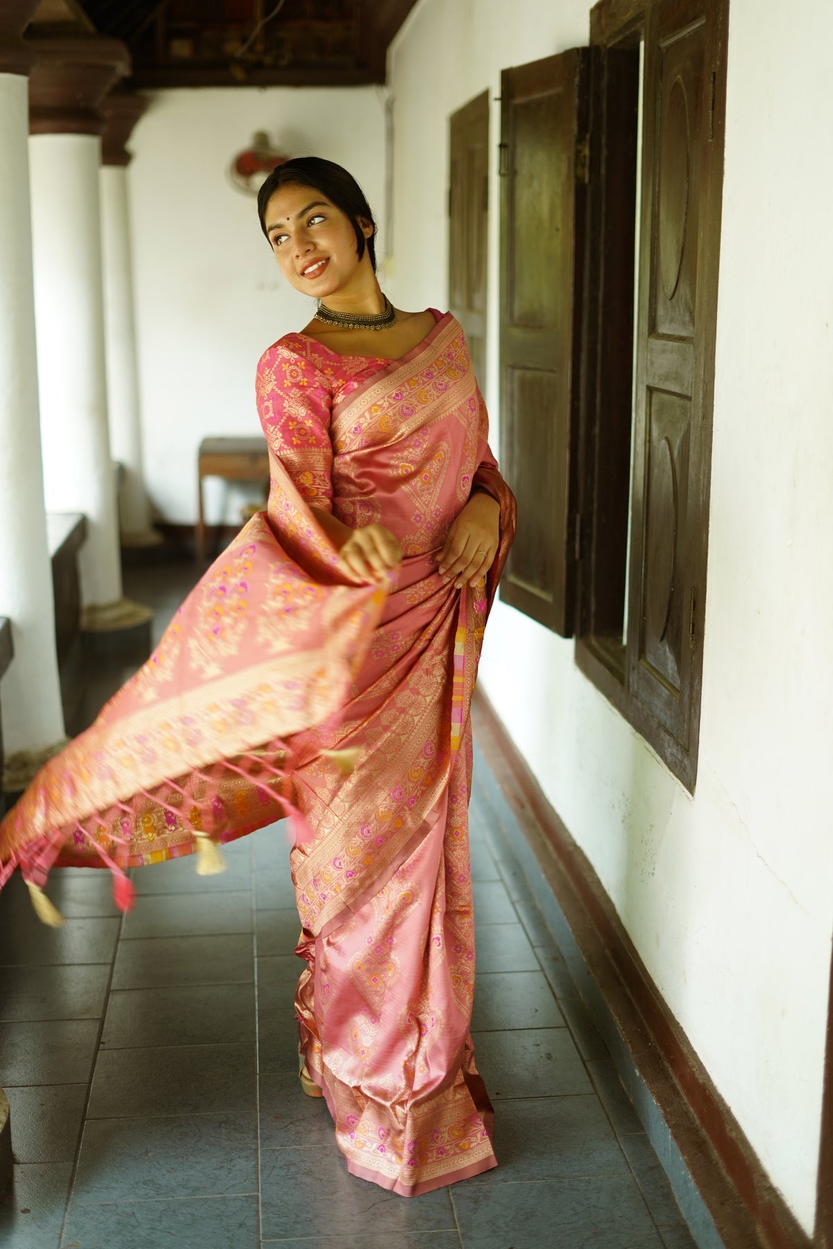 ORCHID PINK PURE SOFT SILK SAREE WITH TWIRLING BLOUSE PIECE