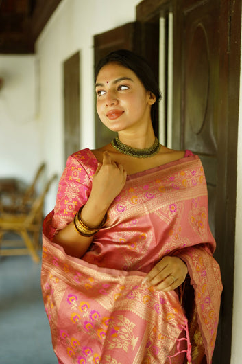 ORCHID PINK PURE SOFT SILK SAREE WITH TWIRLING BLOUSE PIECE