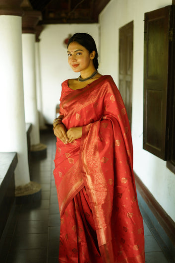 RED PURE SOFT SILK SAREE WITH TWIRLING BLOUSE PIECE