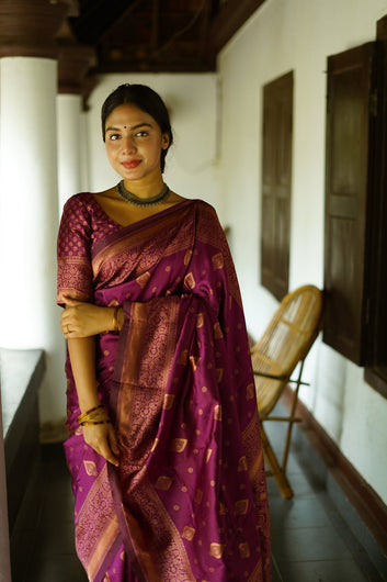 WINE PURE SOFT SILK SAREE WITH TWIRLING BLOUSE PIECE