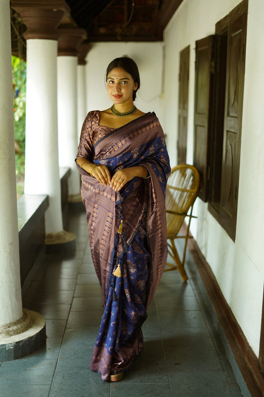 BLUE PURE SOFT SILK SAREE WITH TWIRLING BLOUSE PIECE