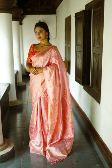 ONION PINK PURE SOFT SILK SAREE WITH TWIRLING BLOUSE PIECE