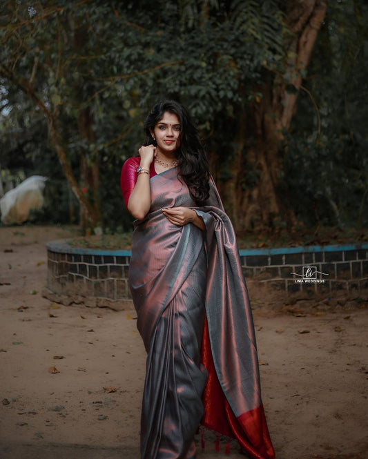 DARK FIROZI SAREE WITH MAROON COMBINATION COMES WITH ATTACHED BLOUSE