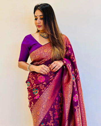 PURPLE PURE SOFT SEMI SILK SAREE WITH ATTRACTIVE BLOUSE PIECE
