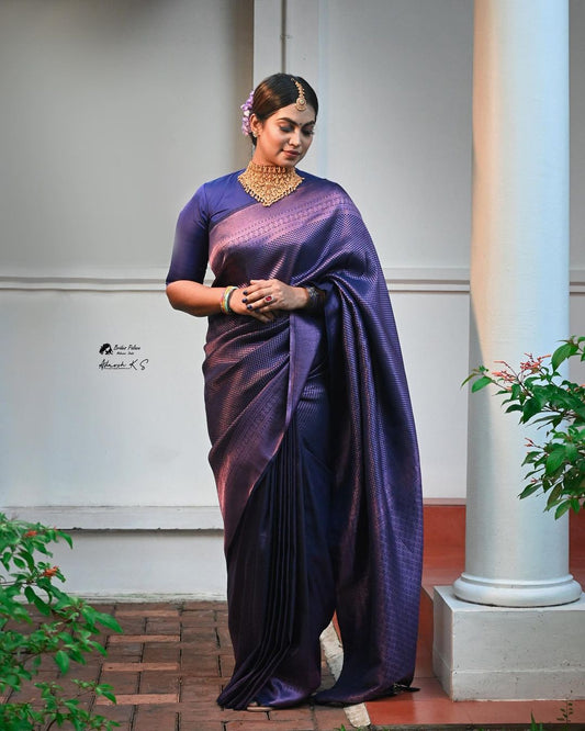 ROYAL BLUE PURE SEMI SILK SAREE.