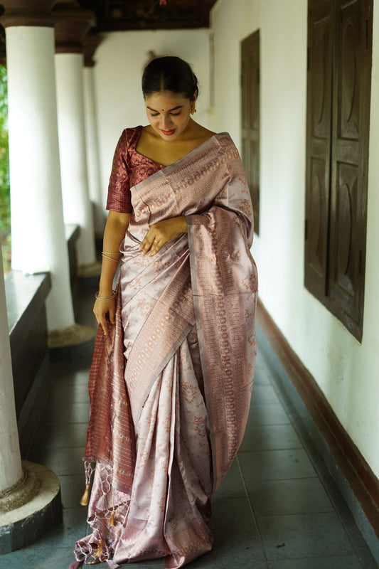 LAVENDER PURE SOFT SILK SAREE WITH TWIRLING BLOUSE PIECE