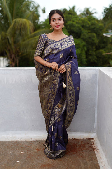 BLUE PURE SOFT SILK SAREE WITH TWIRLING BLOUSE PIECE
