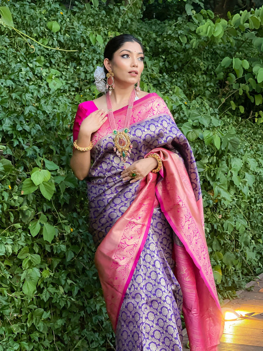 SNAZZY WINE SOFT BANARASI SILK SAREE WITH CONFOUNDING BLOUSE PIECE