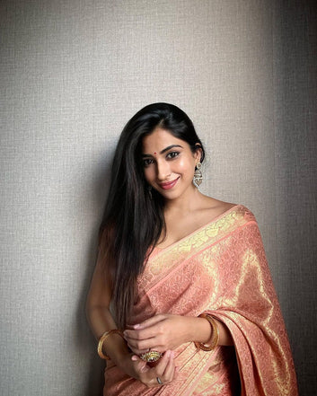 PEACH PURE SOFT SEMI SILK SAREE WITH ATTRACTIVE BLOUSE PIECE