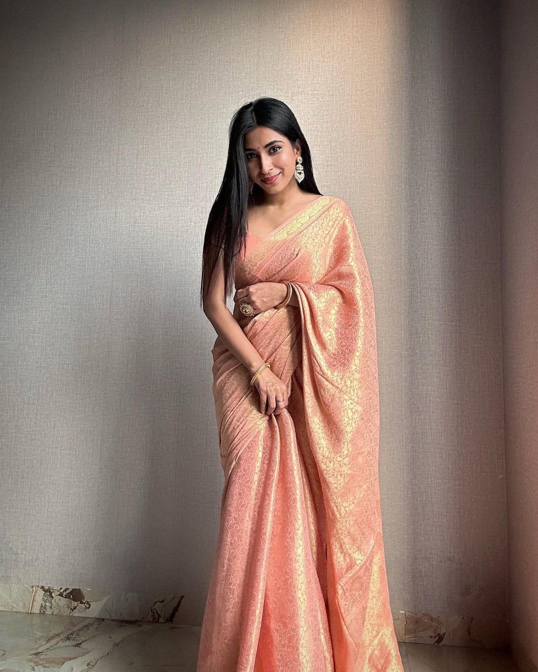 PEACH PURE SOFT SEMI SILK SAREE WITH ATTRACTIVE BLOUSE PIECE