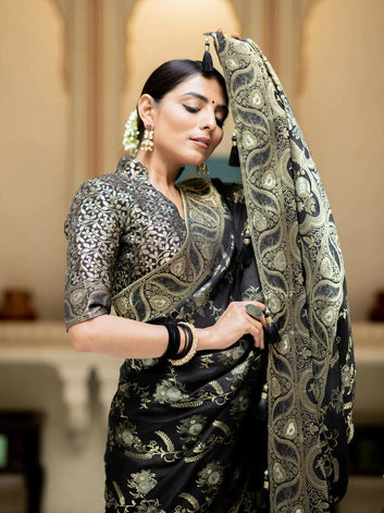 PURE SEMI SILK SAREE WEAVED WITH COPPER ZARI COMES WITH HEAVY BANARASI BROCADE BLOUSE