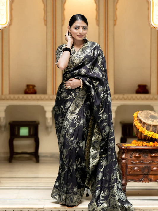 PURE SEMI SILK SAREE WEAVED WITH COPPER ZARI COMES WITH HEAVY BANARASI BROCADE BLOUSE