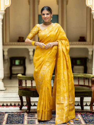 PURE SEMI SILK SAREE WEAVED WITH COPPER ZARI COMES WITH HEAVY BANARASI BROCADE BLOUSE