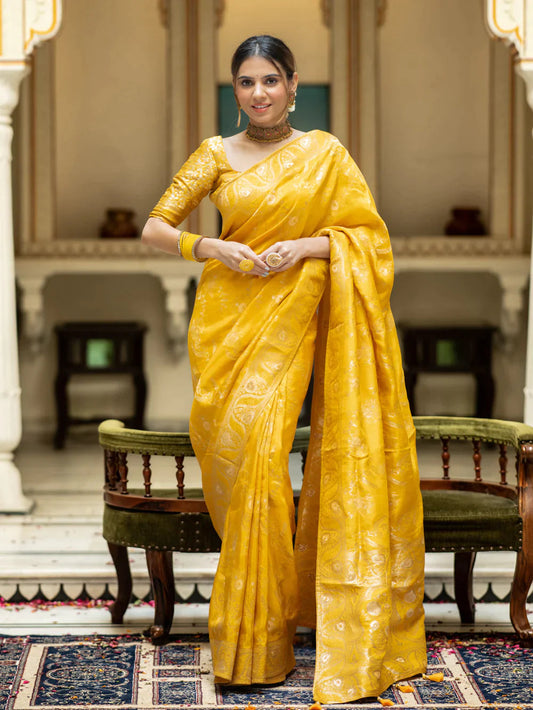 PURE SEMI SILK SAREE WEAVED WITH COPPER ZARI COMES WITH HEAVY BANARASI BROCADE BLOUSE