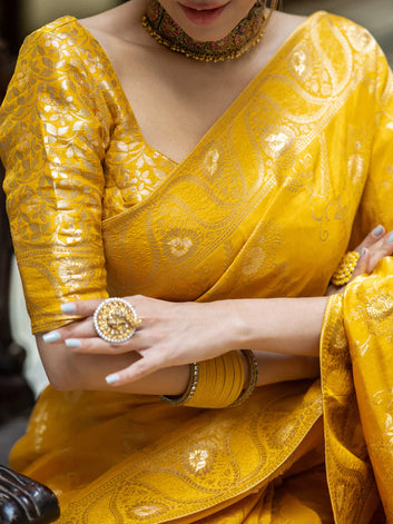 PURE SEMI SILK SAREE WEAVED WITH COPPER ZARI COMES WITH HEAVY BANARASI BROCADE BLOUSE