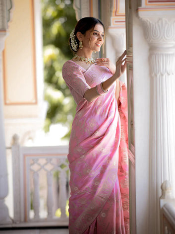 PURE SEMI SILK SAREE WEAVED WITH COPPER ZARI COMES WITH HEAVY BANARASI BROCADE BLOUSE