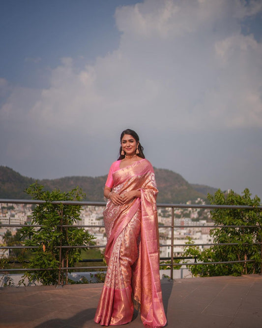 BABY PINK PURE SOFT SEMI SILK SAREE WITH ATTRACTIVE BLOUSE PIECE