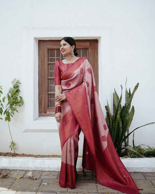 RADISH TOMATO PURE SOFT SEMI SILK SAREE WITH ATTRACTIVE BLOUSE PIECE