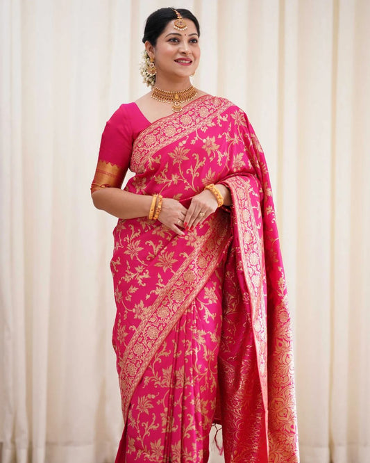 PINK PURE SOFT SILK SAREE WITH TWIRLING BLOUSE PIECE