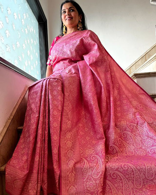 PURE SEMI SILK SAREE WEAVED WITH COPPER ZARI COMES WITH HEAVY BANARASI BROCADE BLOUSE