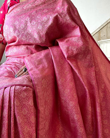 PURE SEMI SILK SAREE WEAVED WITH COPPER ZARI COMES WITH HEAVY BANARASI BROCADE BLOUSE