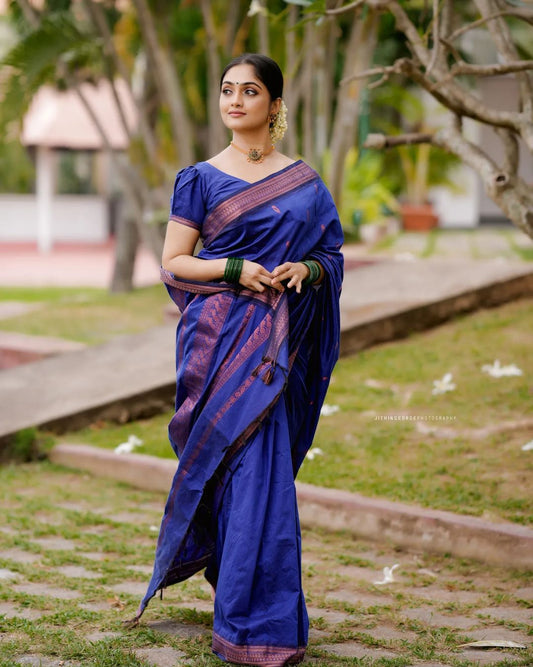 ROYAL BLUE PURE SOFT SEMI SILK SAREE WITH ATTRACTIVE BLOUSE PIECE