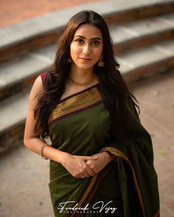 DARK GREEN & MAROON COMBINATION PURE SOFT SEMI SILK SAREE WITH ATTRACTIVE BLOUSE PIECE