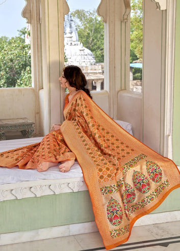 Prominent Mustard Paithani Silk Saree With Invaluable Blouse Piece