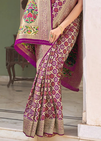 Desultory Wine Paithani Silk Saree With Invaluable Blouse Piece