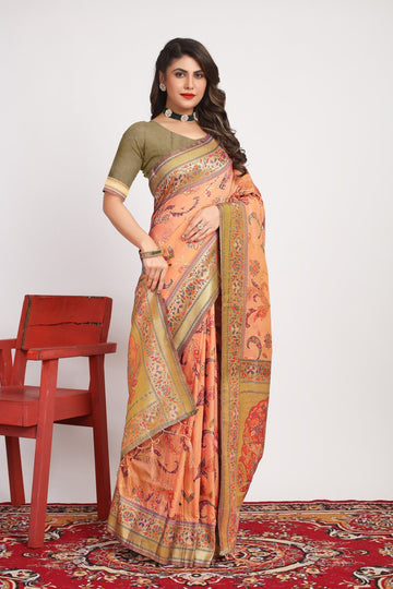 Flamboyant Peach Pashmina saree With Fancifull Blouse Piece