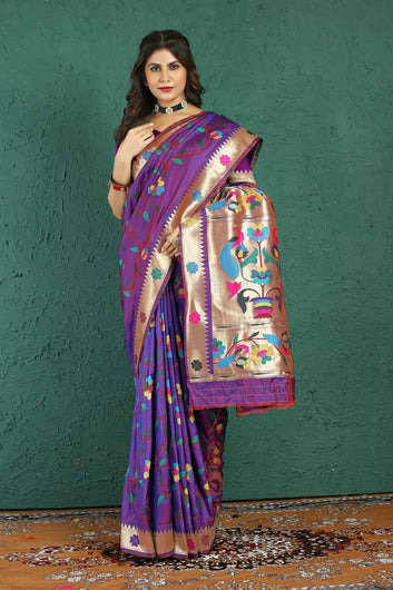 Devastating Purple Paithani Silk Saree With Pleasurable Blouse Piece