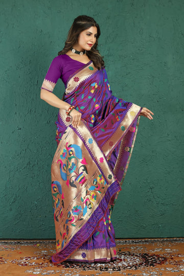 Devastating Purple Paithani Silk Saree With Pleasurable Blouse Piece