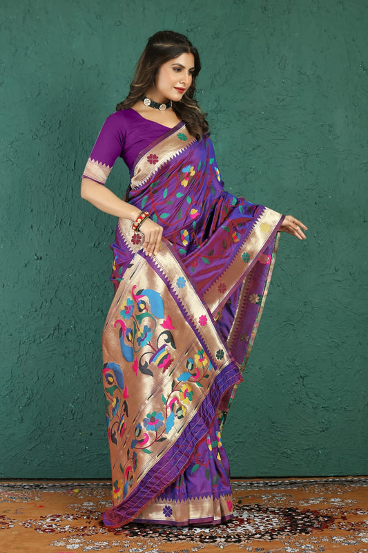 Devastating Purple Paithani Silk Saree With Pleasurable Blouse Piece
